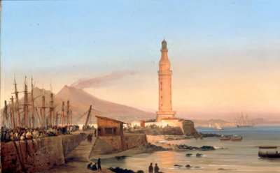 View of the Lighthouse of Santa Lucia in Naples by Ippolito Caffi